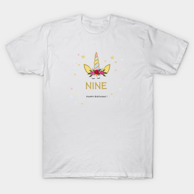 Ninth birthday. Nine. Unicorn Birthday invitation. Party invitation T-Shirt by GULSENGUNEL